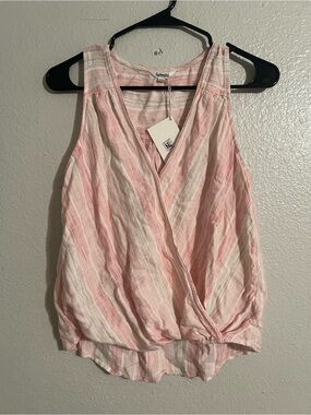 Splendid Pink and White Striped Sleeveless Faux-Wrap Tank